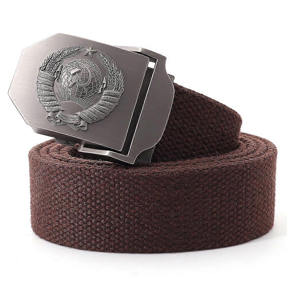 Mens Canvas Outdoor Tactical Army Belt 3D Soviet National Emblem Metal Buckle Unisex Jeans Belt for Men Military Training Belts
