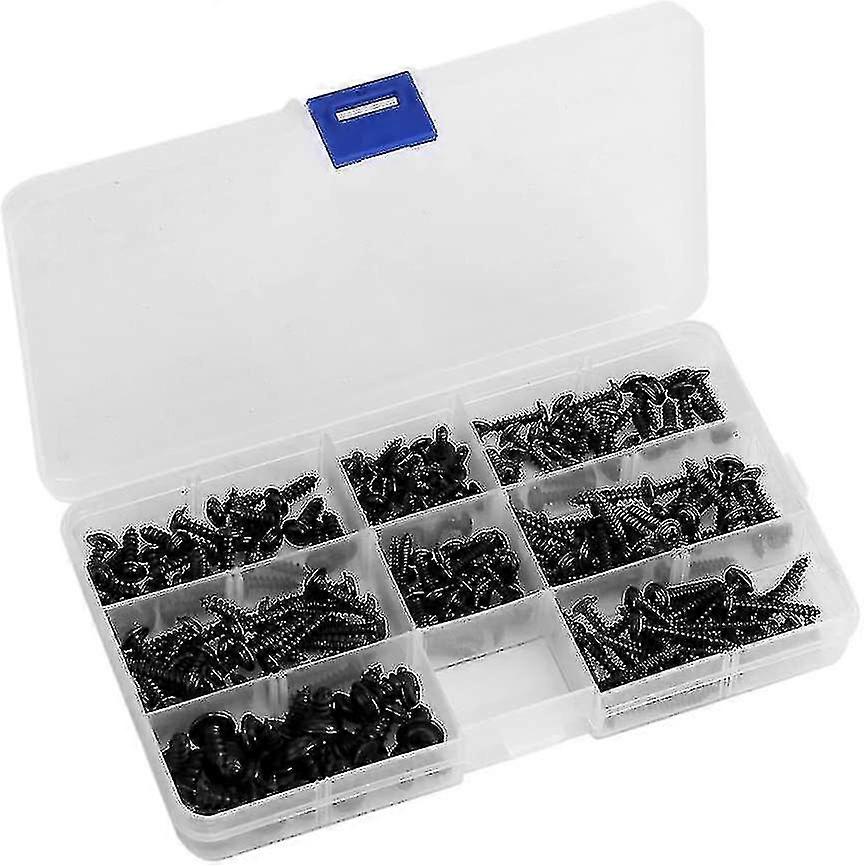 200pcs الأسود الفولاذ المقاوم للصدأ جولة رئيس الذاتي التنصت مسامير تشكيلة كيت مع مربع واضح