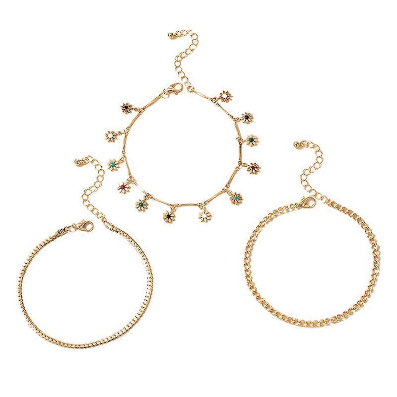 3Pcs/Set Stylish Women Anklets Alloy Exquisite Flower