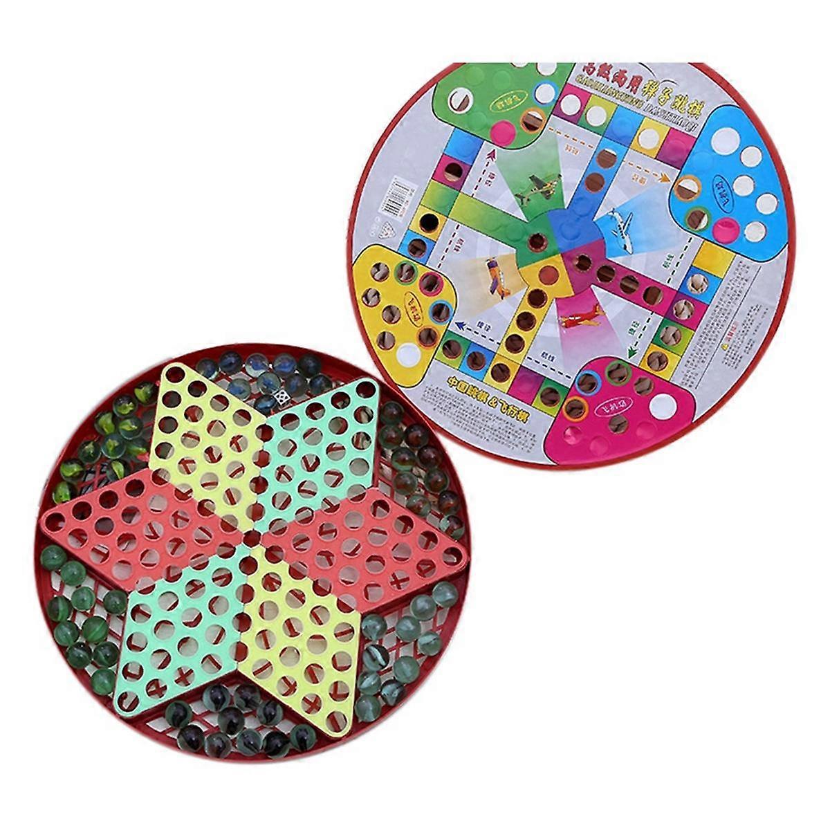 Glass Bead Checkers Flying Chess 2-in-1 Dual-Purpose Chessboard Multifunctional Game of Puzzle Board Game Circular 21cm