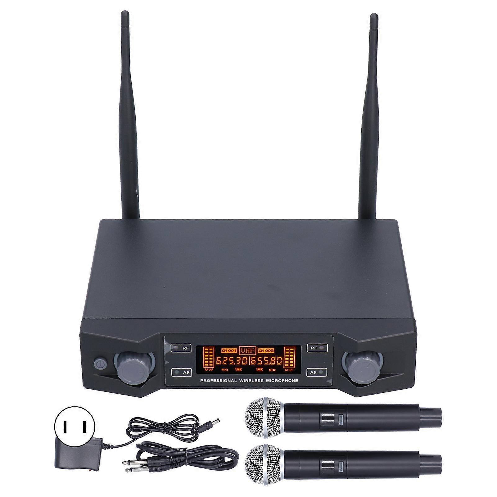 Wireless Microphone Stable Frequency UHF 2 Handheld Microphone with Receiver Set for Church Wedding(USegment Fixed Frequency US Plug)