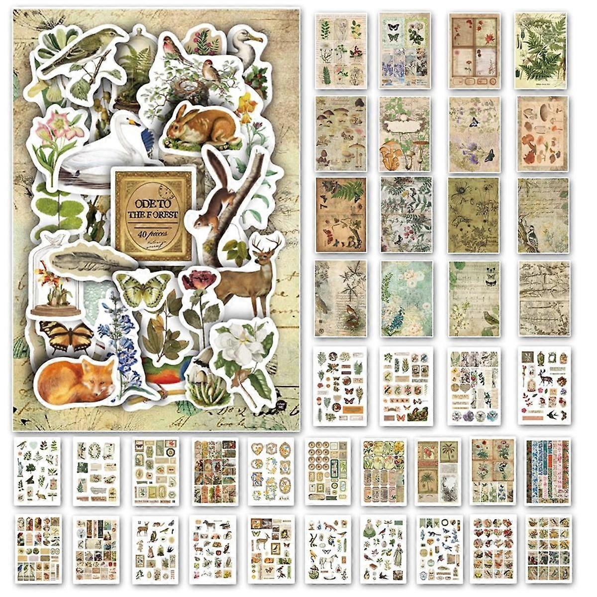 Vintage Aesthetic Washi Stickers Paper for Scrapbooking, 40 Sheets Ephemera Book for Art Journaling