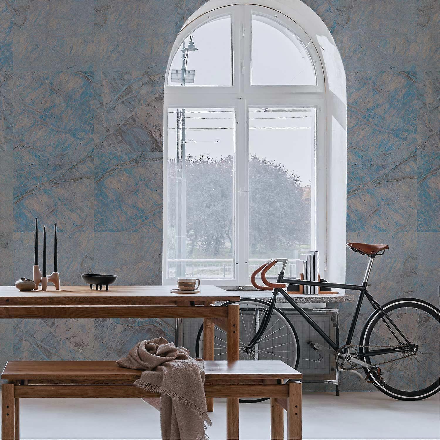 Behang - blauw marmer