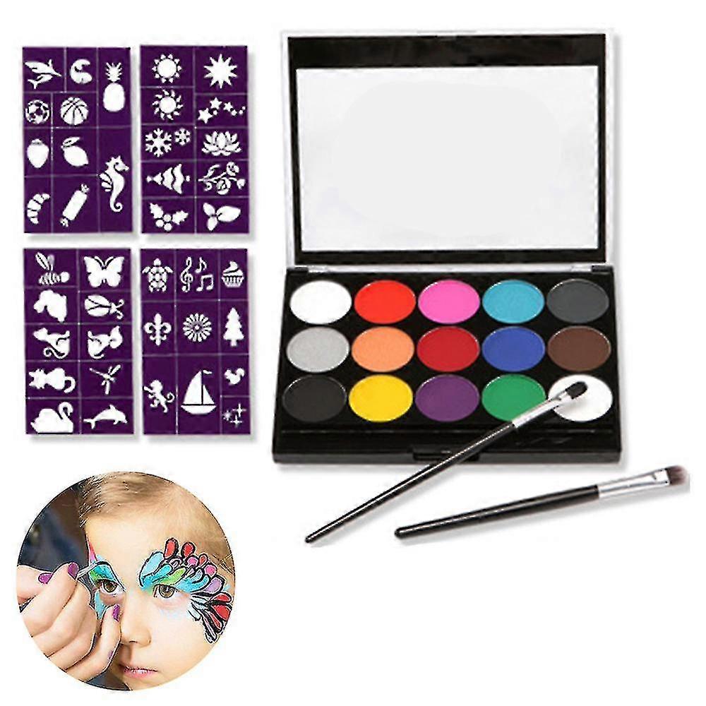 15 Face Paint Set Children Paints Face Painting Kit+4 Templates+2 Pens