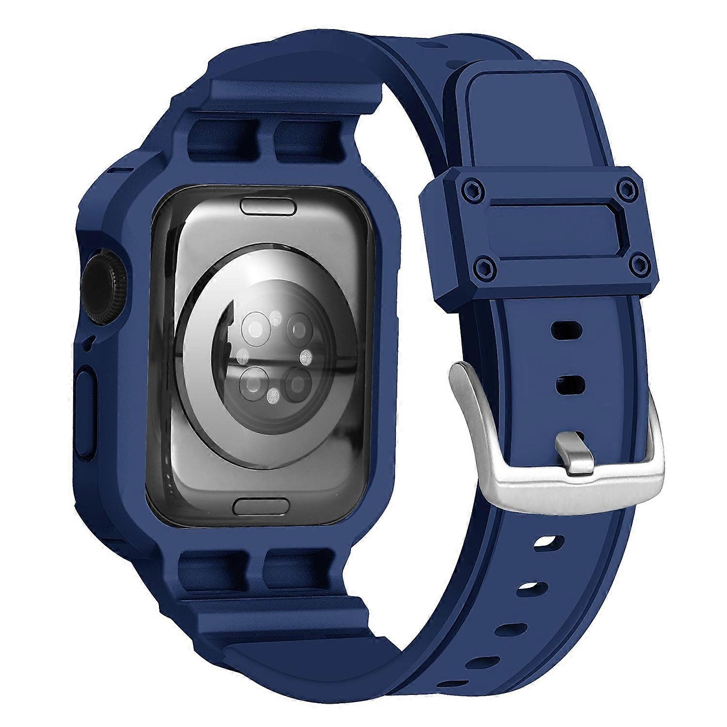 For Apple Watch Series 10 46mm Strap Soft TPU Watch Band with Integrated Watch Case - Midnight Blue