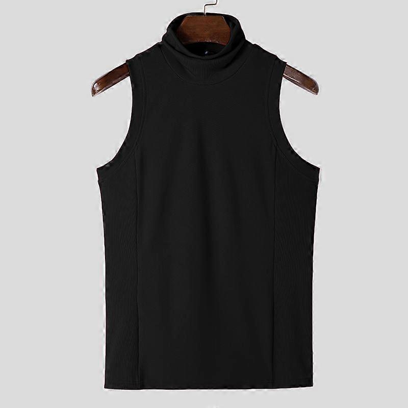 INCERUN Men Sleeveless Turtleneck Solid Color Knitted Tops Vests