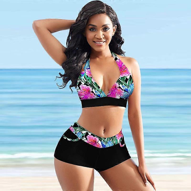 Damen Neckholder Wrong Pattern Print Bikini Tankini Badeanzug