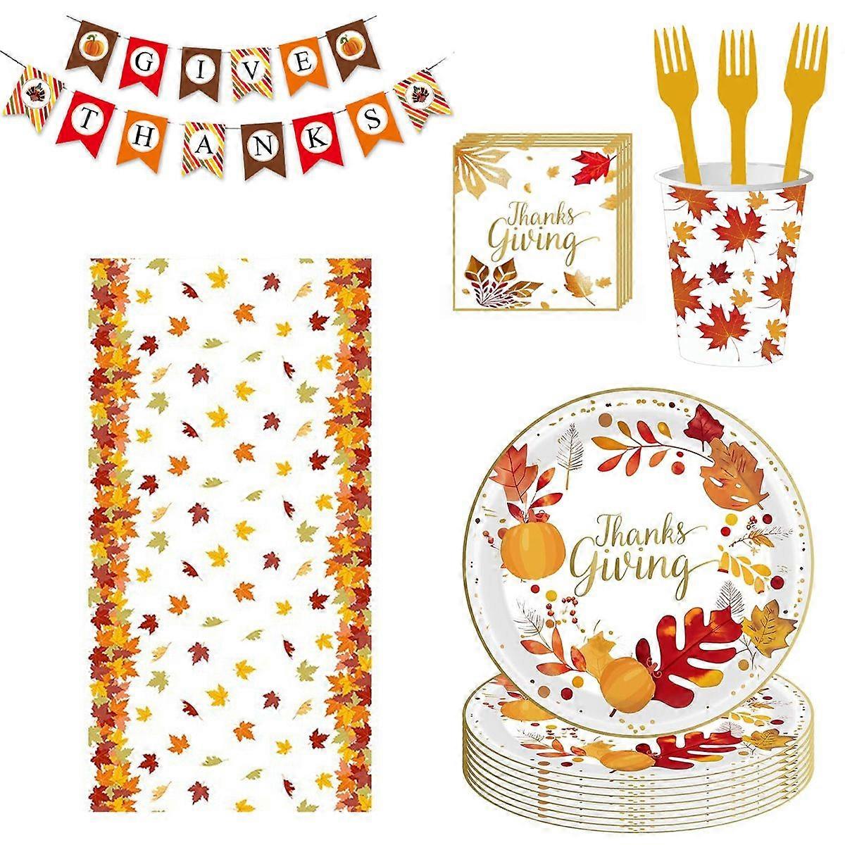 Assiettes et serviettes de table de Thanksgiving, Ensemble de vaisselle de fournitures de fête jetables de Thanksgiving, Thanksiving d’automne