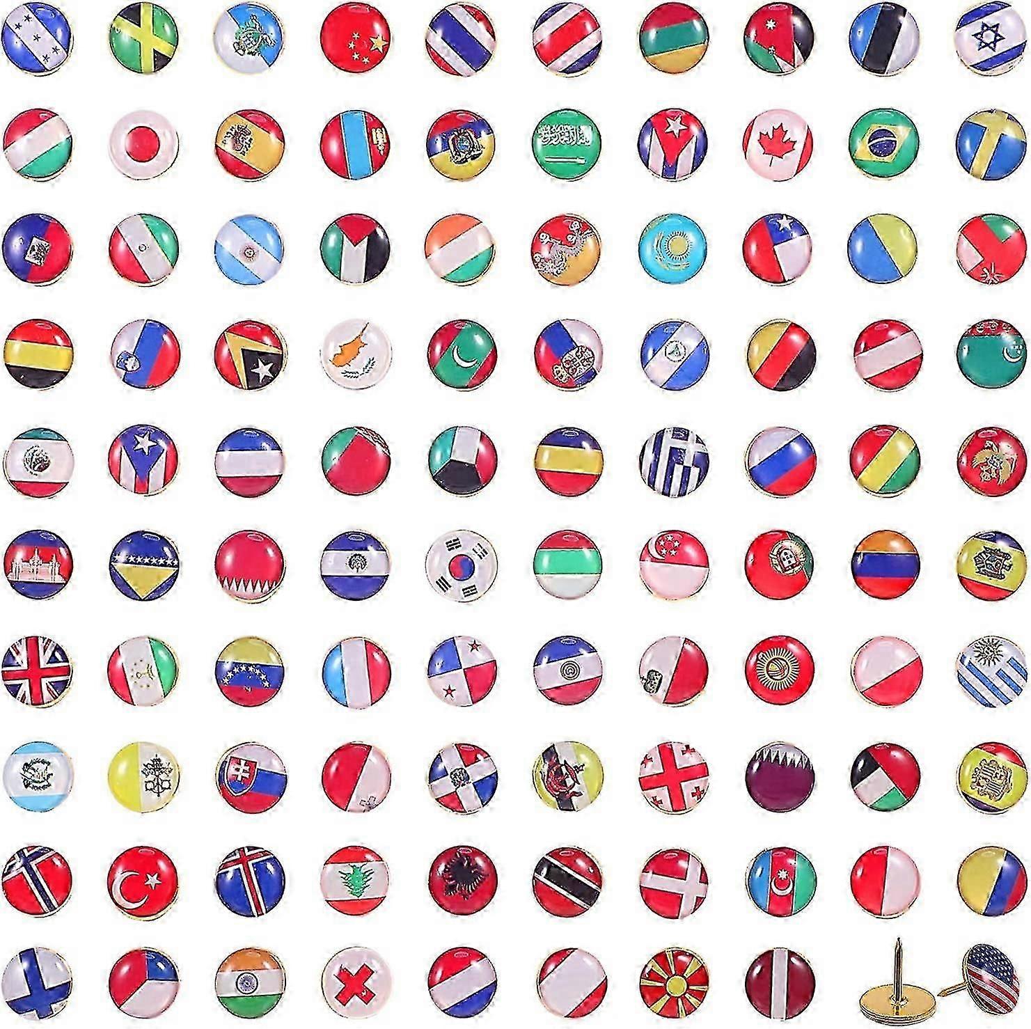 Creative Push Pins National Flag Thumbtack Country Map Push Pins For Bulletin Board, Map, Office (100 Pieces, Assorted Countries Pattern)