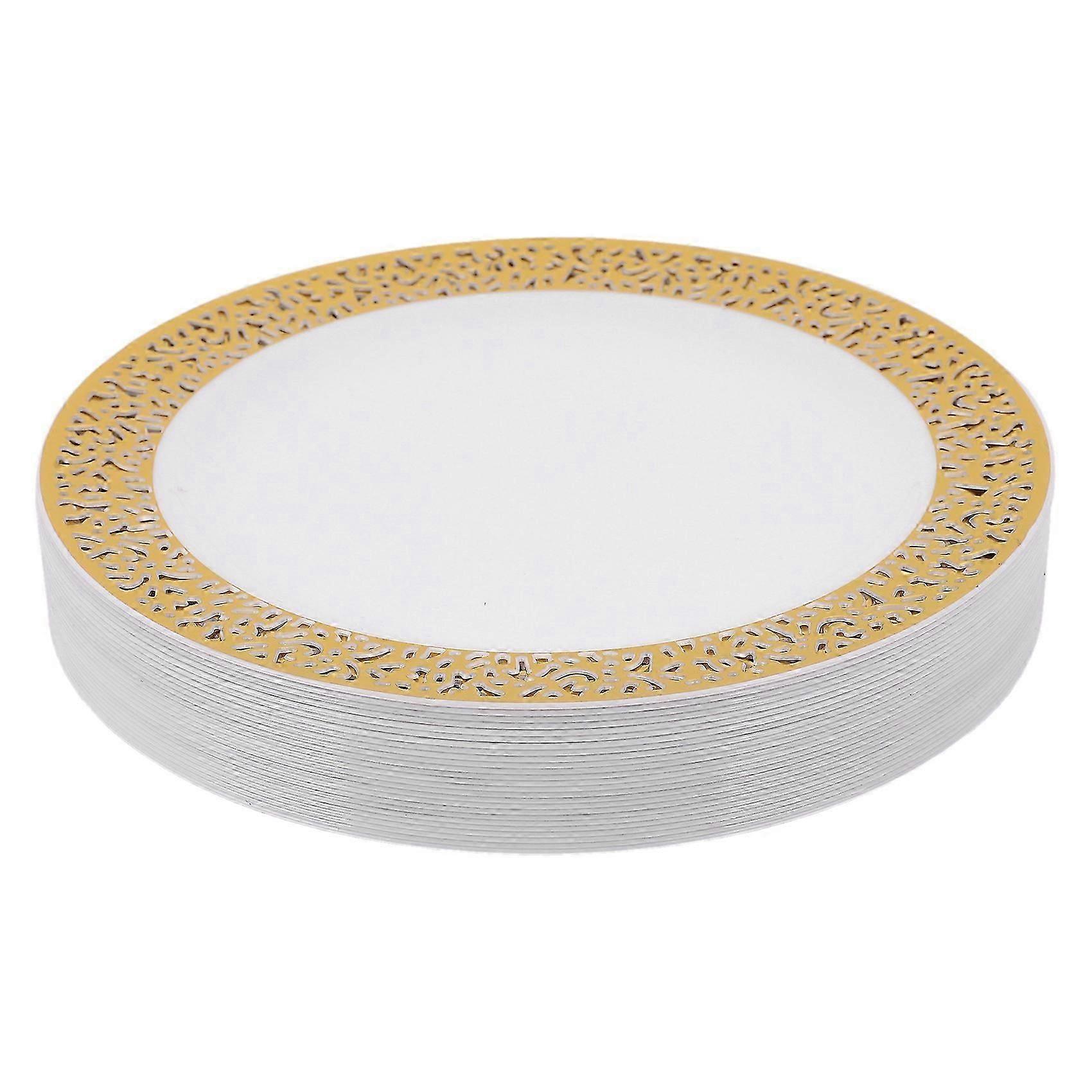 Assiettes jetables en plastique dorées - Assiettes en plastique à motif dentelle pour fête de mariage, assiettes à salade/dess en dentelle dorée