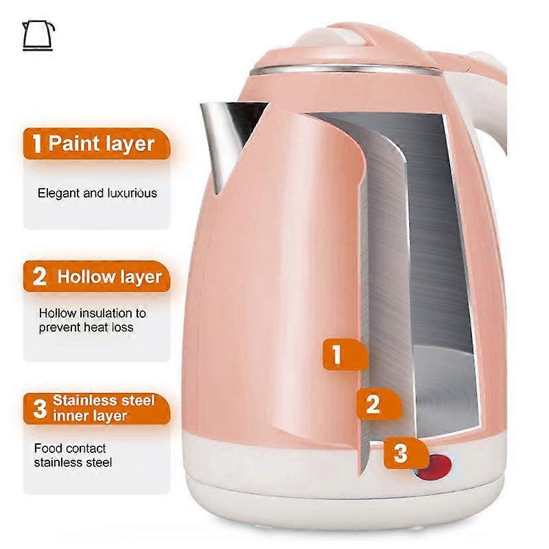 2L Large Capacity Electric Kettle Double Layer Fast Boiling Kettle Automatic Shut-off Kitchen Appliance