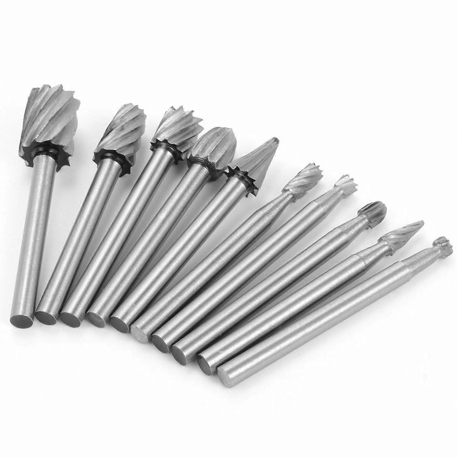 10Pcs Tungsten Carbide Burr Bits Set 1/8'' Shank Cutting Carving Routing Bur for Rotary Tool