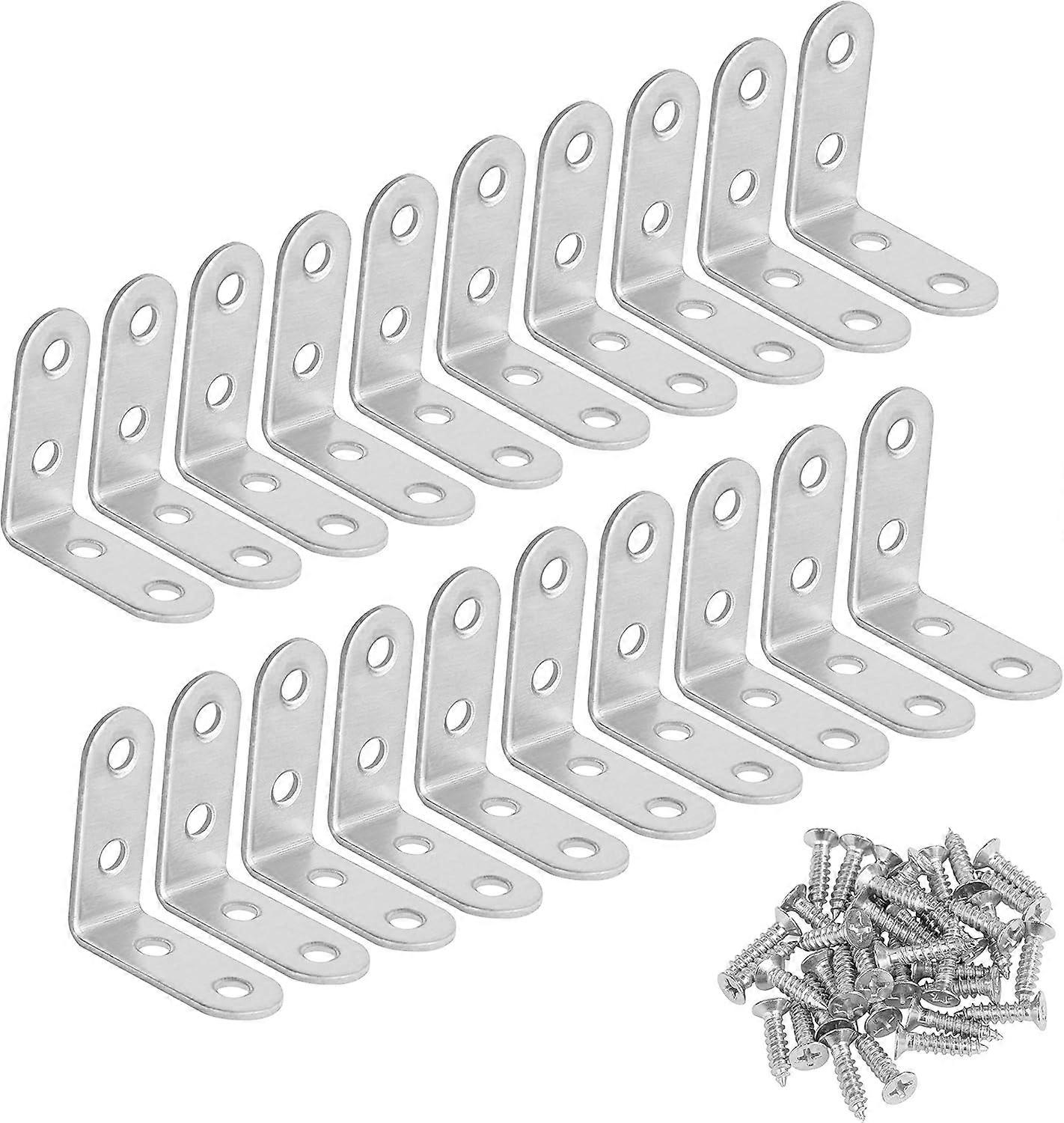 Support d’angle droit Support d’angle en acier inoxydable à 90 degrés Support d’angle en forme de L 20 supports de fixation livrés avec 80 vis argentées ZeGoods