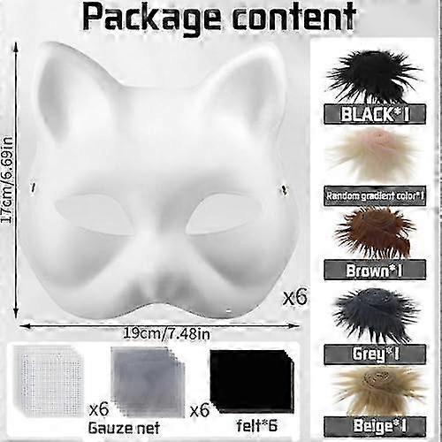 Cat Mask with Fur and Net Eye, DIY Blank Paper Masks, White Painting Paper Masks, Cat Mask for DIY H