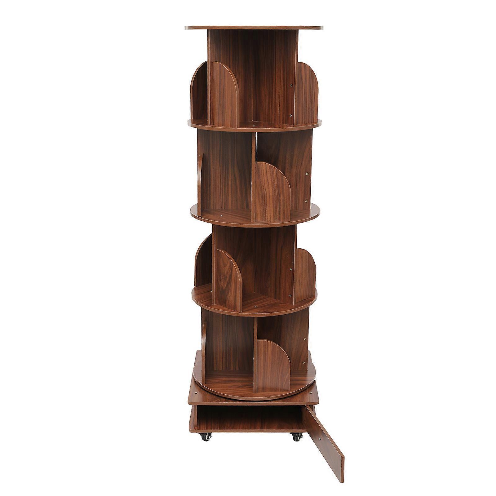 4 Tiers Modern Bookcases Rotatable Bookshelf w/Wheels