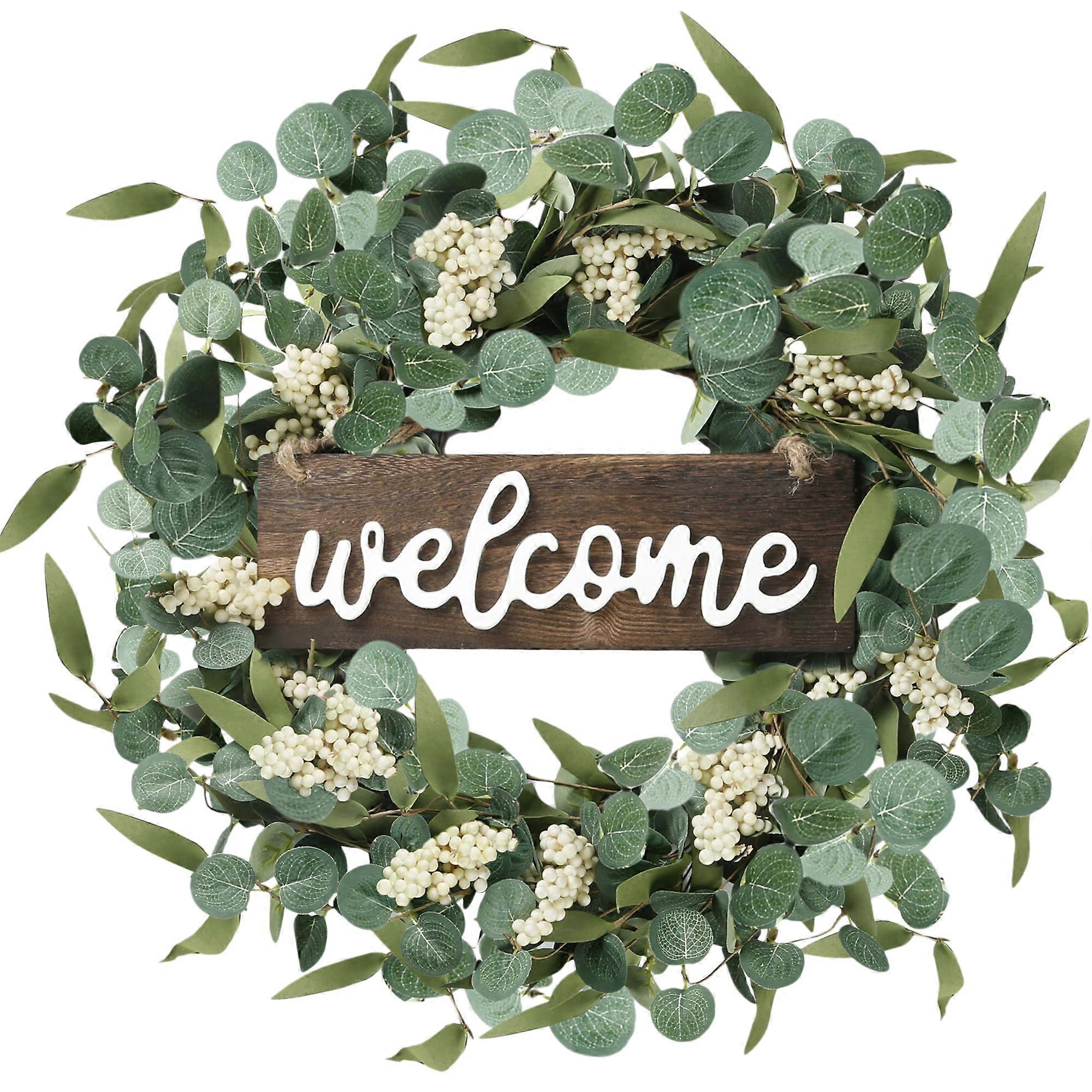 Green Artificial Eucalyptus wreath Welcome Sign Weath 20in Spring Summer Wreath
