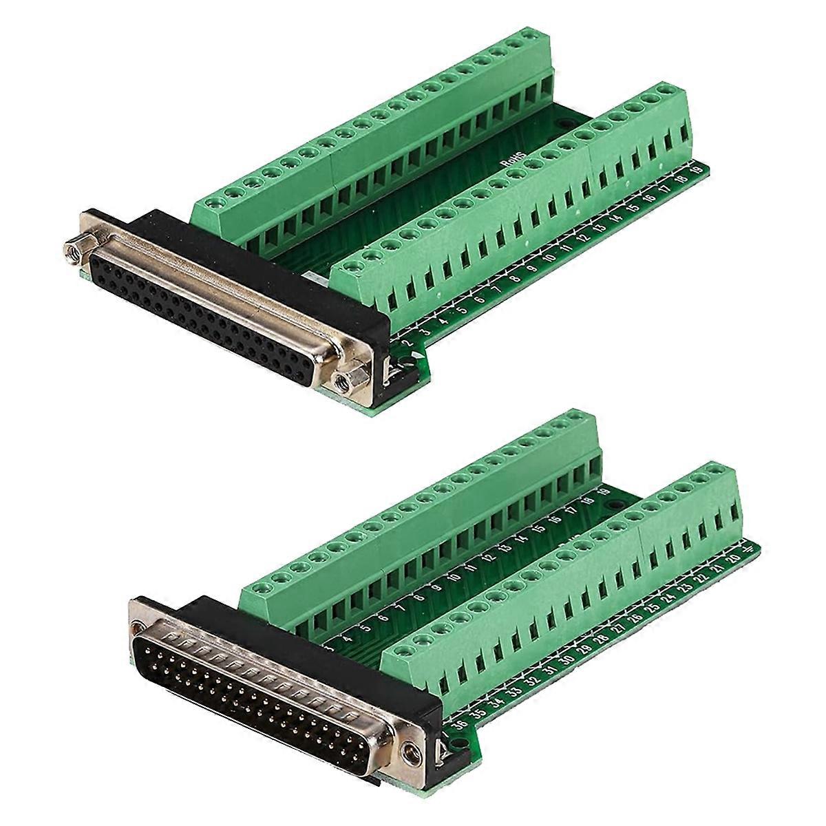 2 stk. DB37 hann-hunn breakout-kortkontakt, RS232 D-SUB seriell