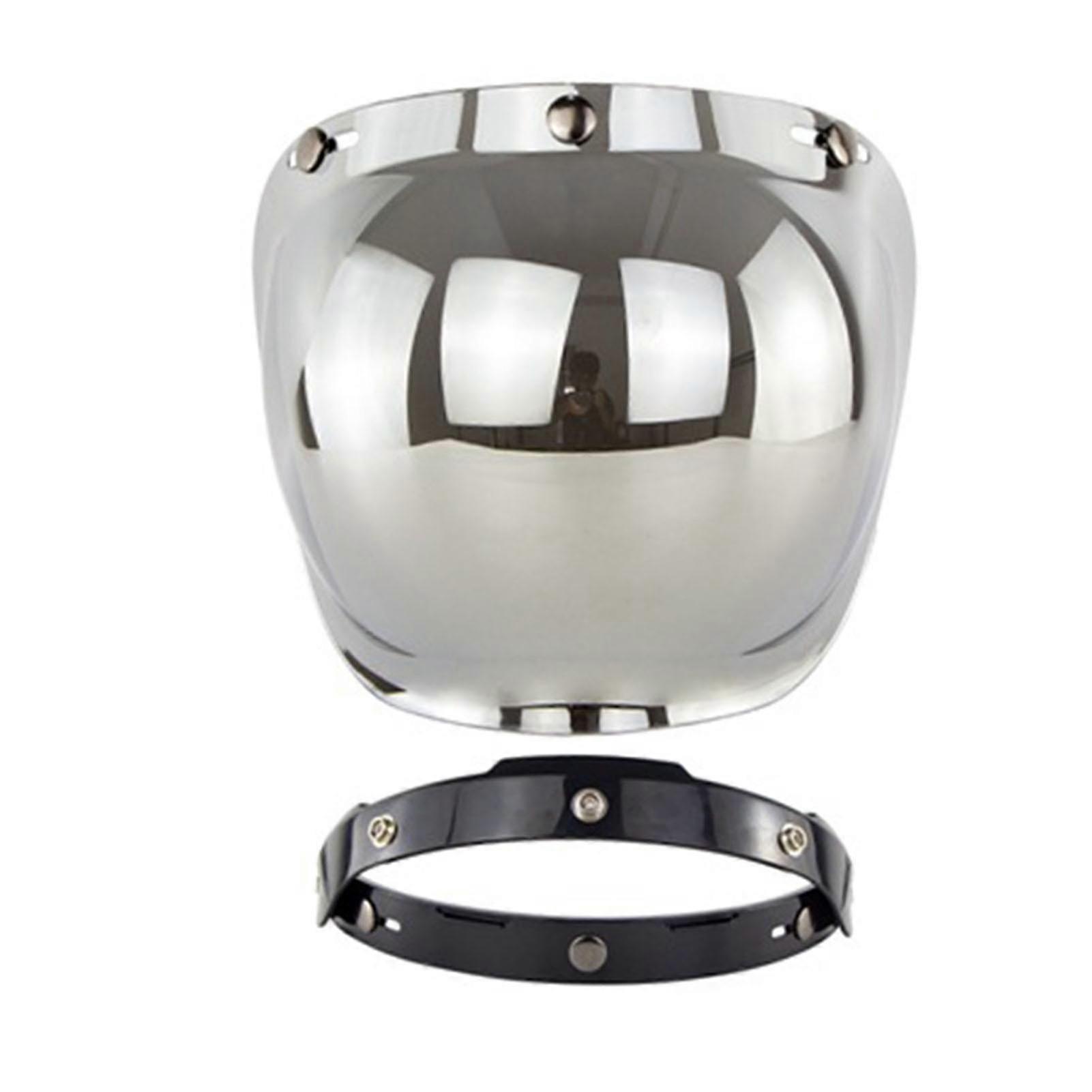 Motorcycle Retro Bubble Shield Visor PC Lens 3 Snap Helmet Windshield with Frame Set Sliver