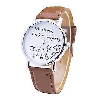 Donne Qualunque Sia Comunque In Ritardo Lettera Quadrante Rotondo Faux Strap Orologio Al Quarzo Marrone