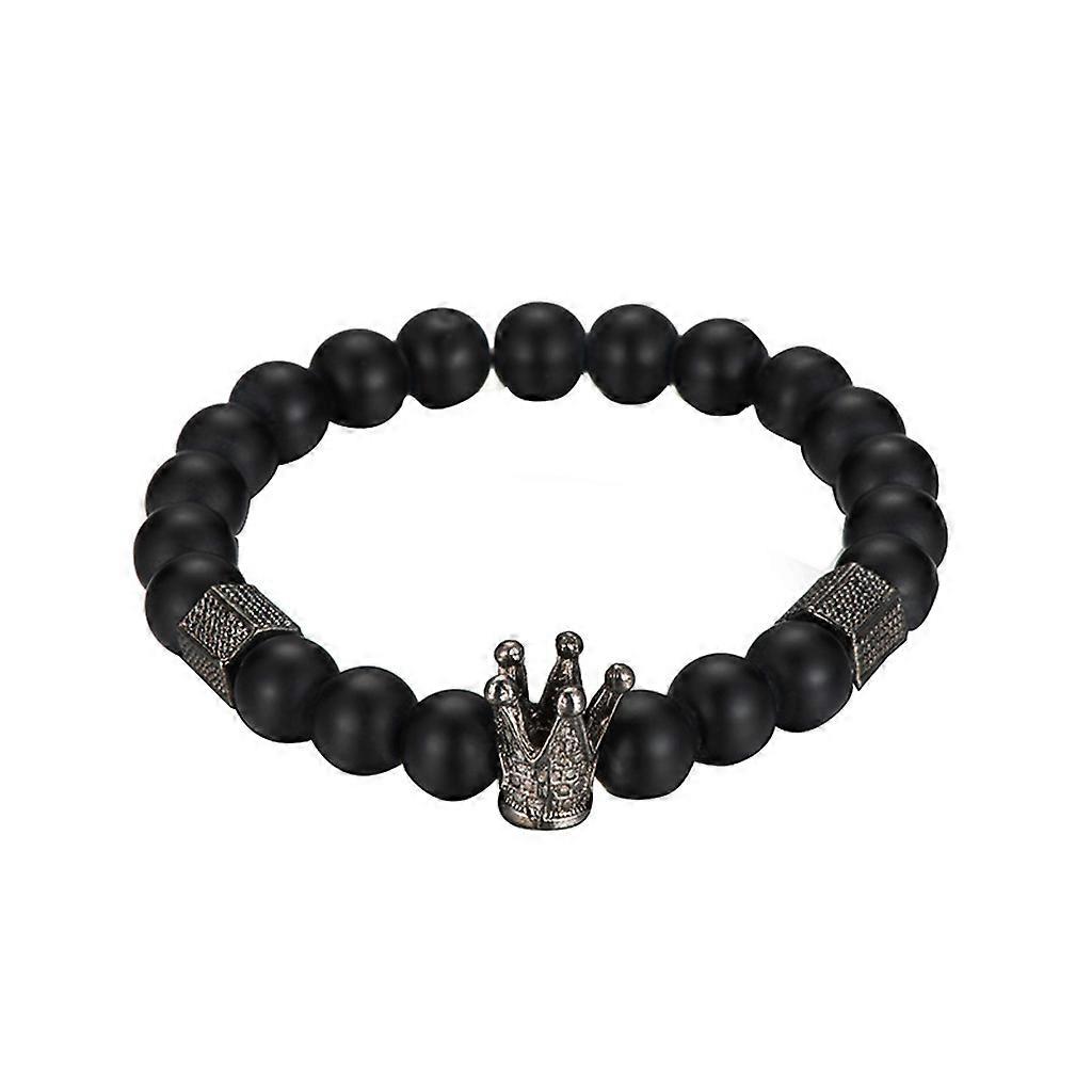 Lækker sort farve strikkede armbånd til mænd elasticitet håndkæde sort onyx sten håndledsarmbånd religion smykker