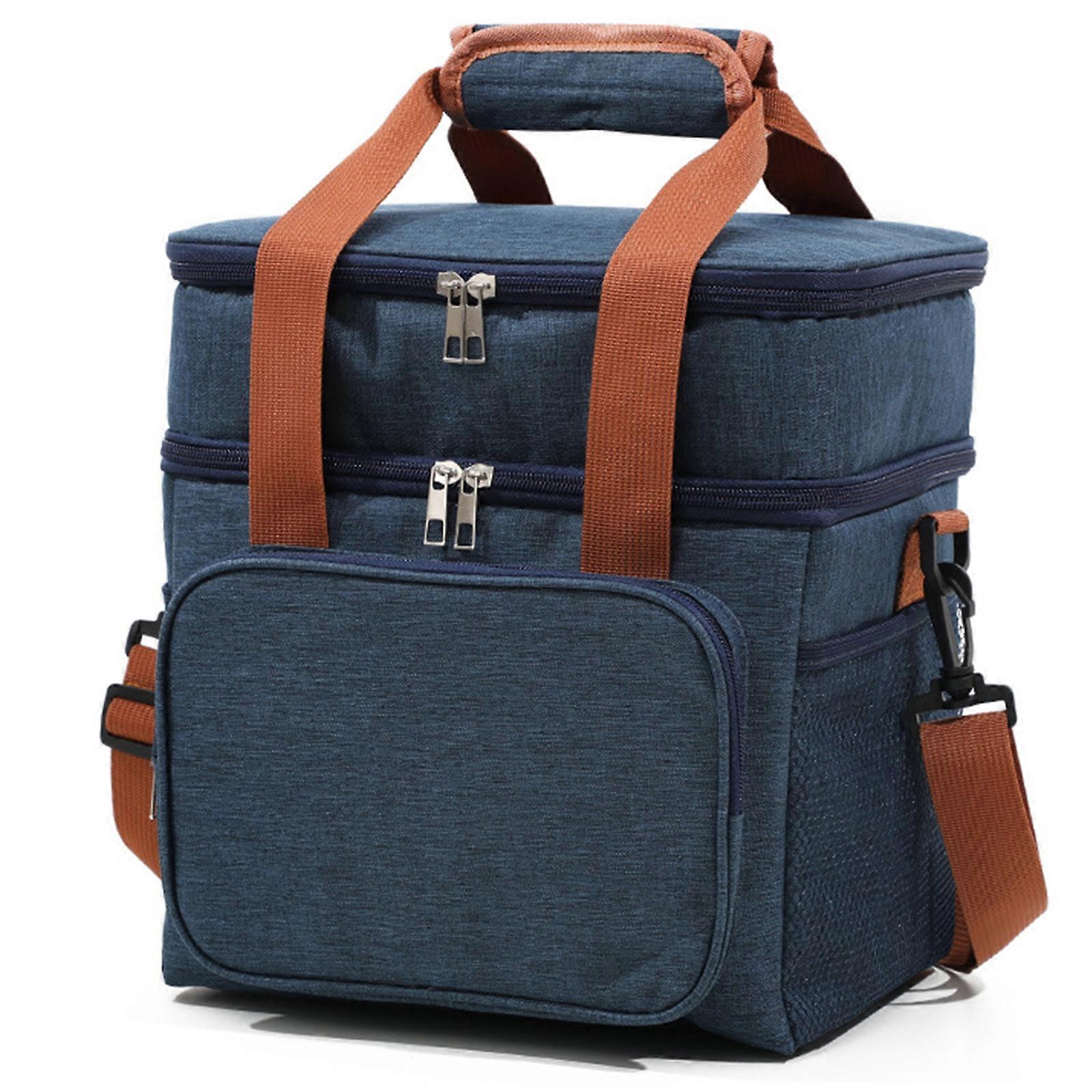 Lunch Box Thermal Bag Insulated Bag Large Capacity Picnics Bag Double Layers Lunch Bag Coolers Bag for Man Navy blue