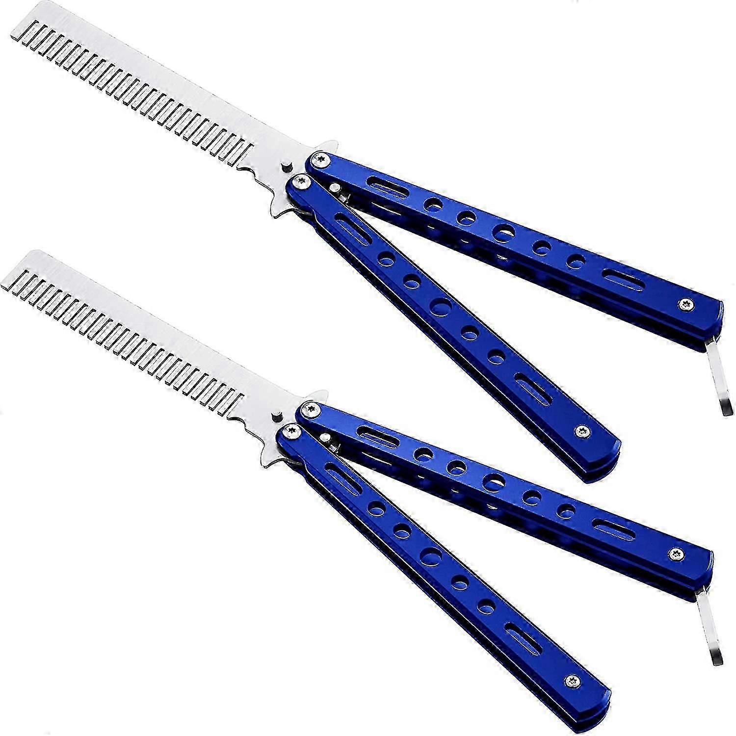 2 stk Rustfritt stål Folding Training Butterfly Comb Styling Tool (blå) - ya01