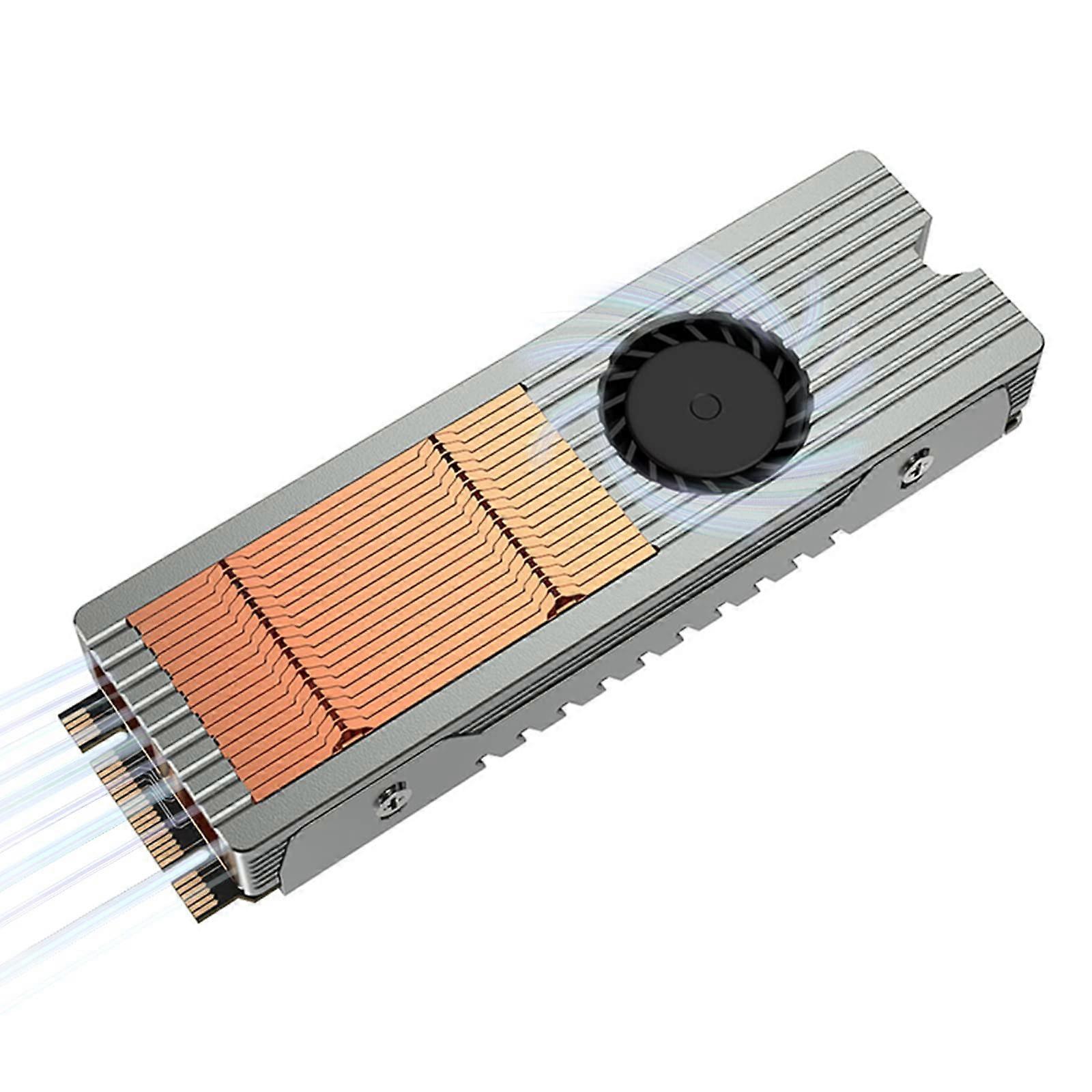 M.2 SSD Heatsink with Fan and Thermal Pad for NVMe SSD, Copper Fin Design, Compatible with PC and Computer Systems