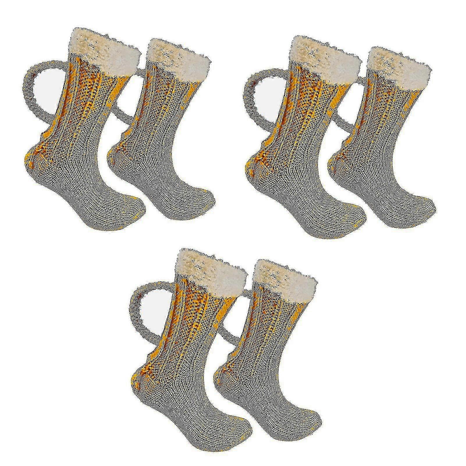 Gul 3D Ölmugg Unisex Stickade Strumpor - Varm & Tjock för vintergolv (Män)