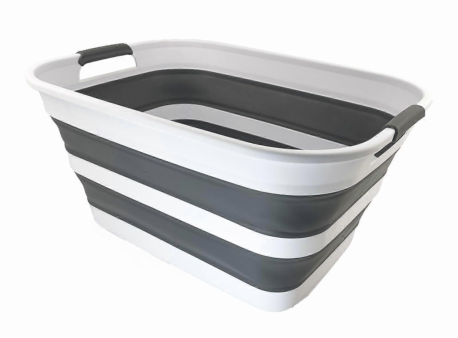 Collapsible Plastic Laundry Basket with Dual Grip Handles Container Storage Organizer Space Saving Washing Tub 27L