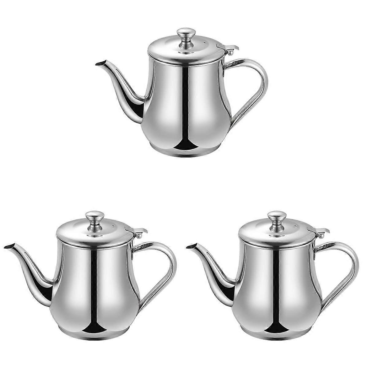 3pcs Stainless Steel Oil Can 24oz Leakproof Cruet for Olive Oil Vinegar Grease with Easy Pour Spout Kettle Dispenser