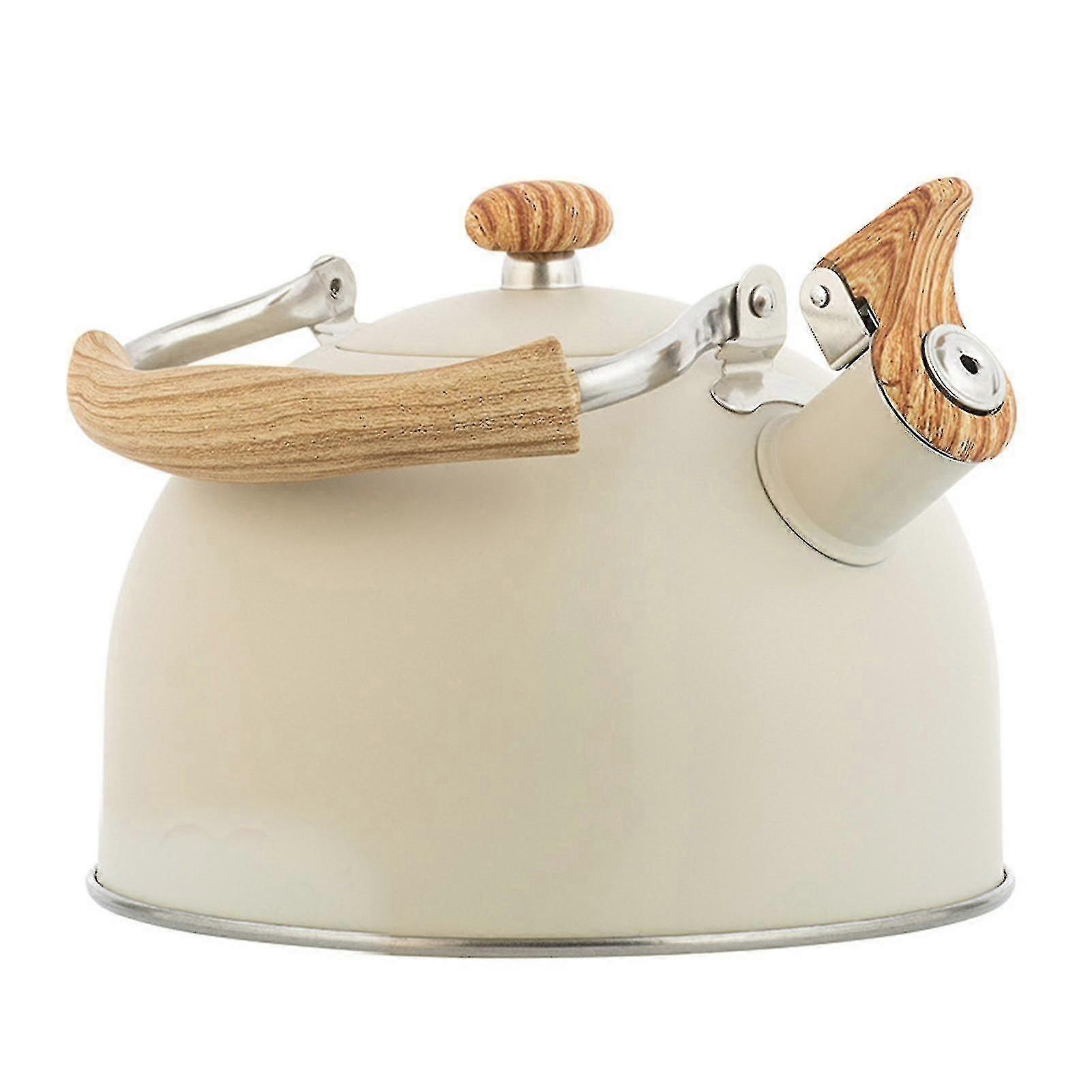Bouilloire en acier inoxydable pour tous les poêles 2.5l Pot d’eau avec sifflet et poignée en bois anti-brûlure