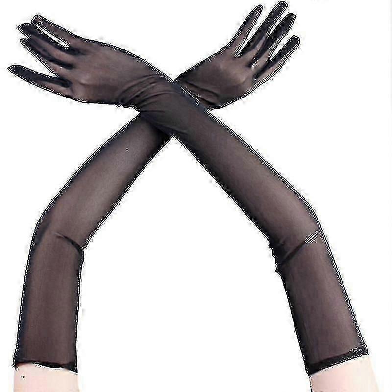 Sexy Lace Fine Noire Creuse Transparente Long Gants Doux Respirant Solide Net Fil Femmes Homme Performance Party Élasticité