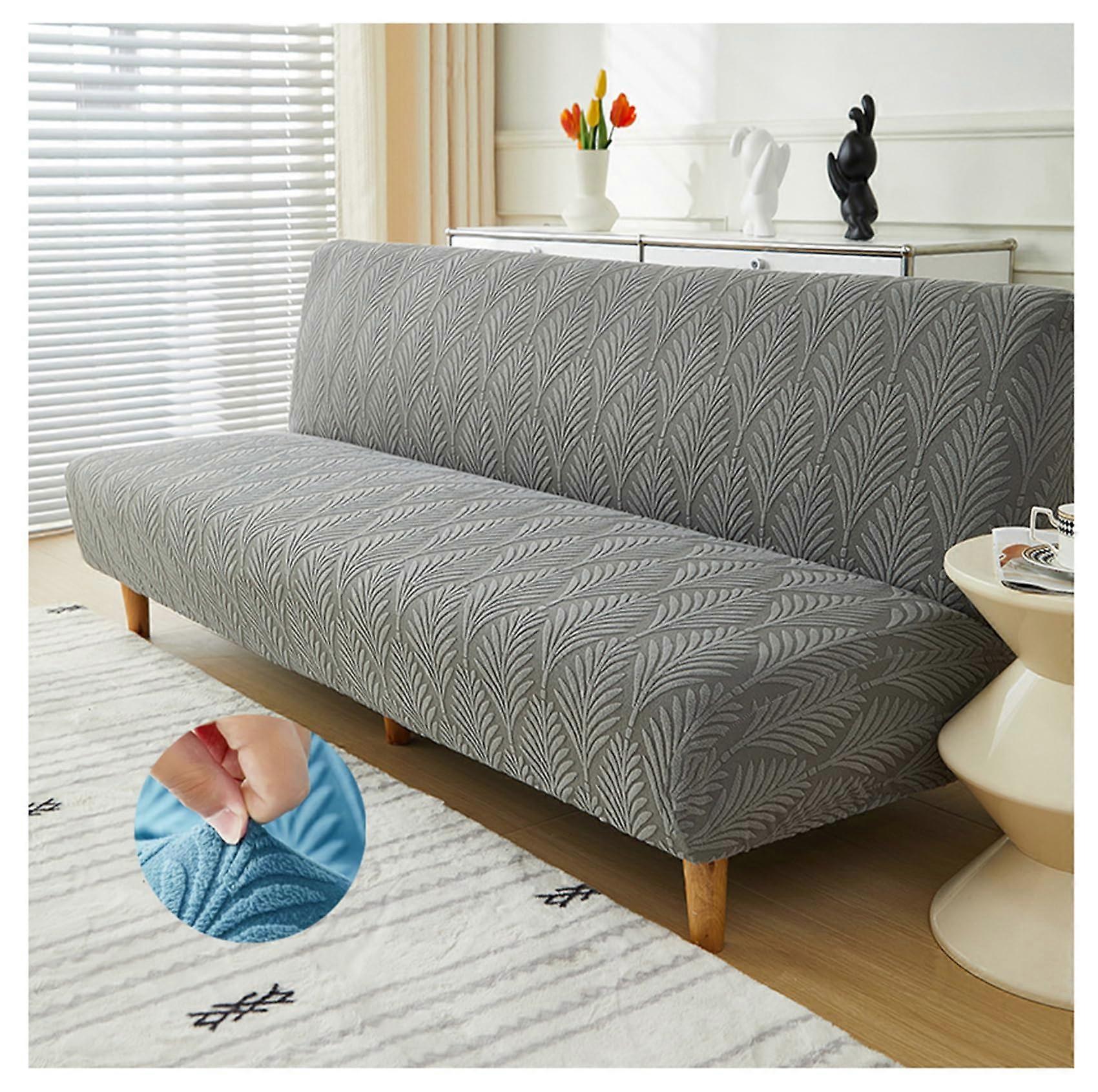 Velvet Futon Couch Cover, Stretchable Jacquard Armless Sofa Slipcover, Machine Washable, Multiple Colors and Sizes Available