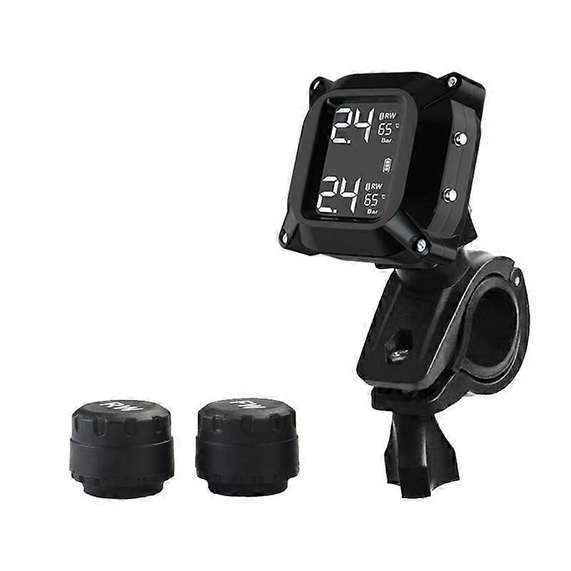 Motorcycle TPMS Motorcycle Tire Pressure Monitoring System with 2 External Sensors LCD Display Anti-Off and Waterproof Car Alarm System