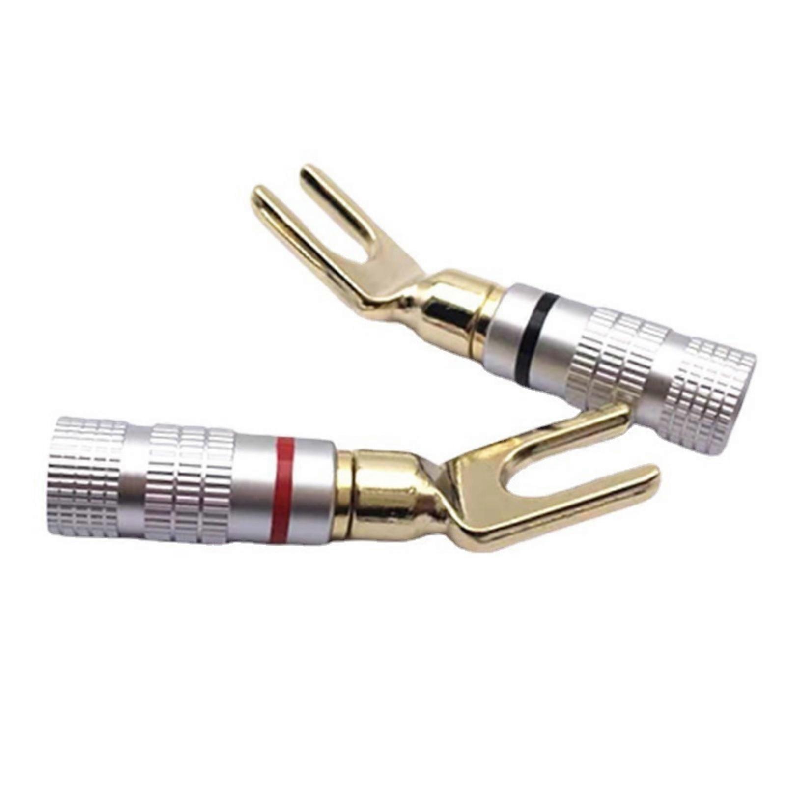 2PCS Gold Plated 4mm Banana Fork Shape Y Spade Speaker Wire Connector Solder High Conductivity