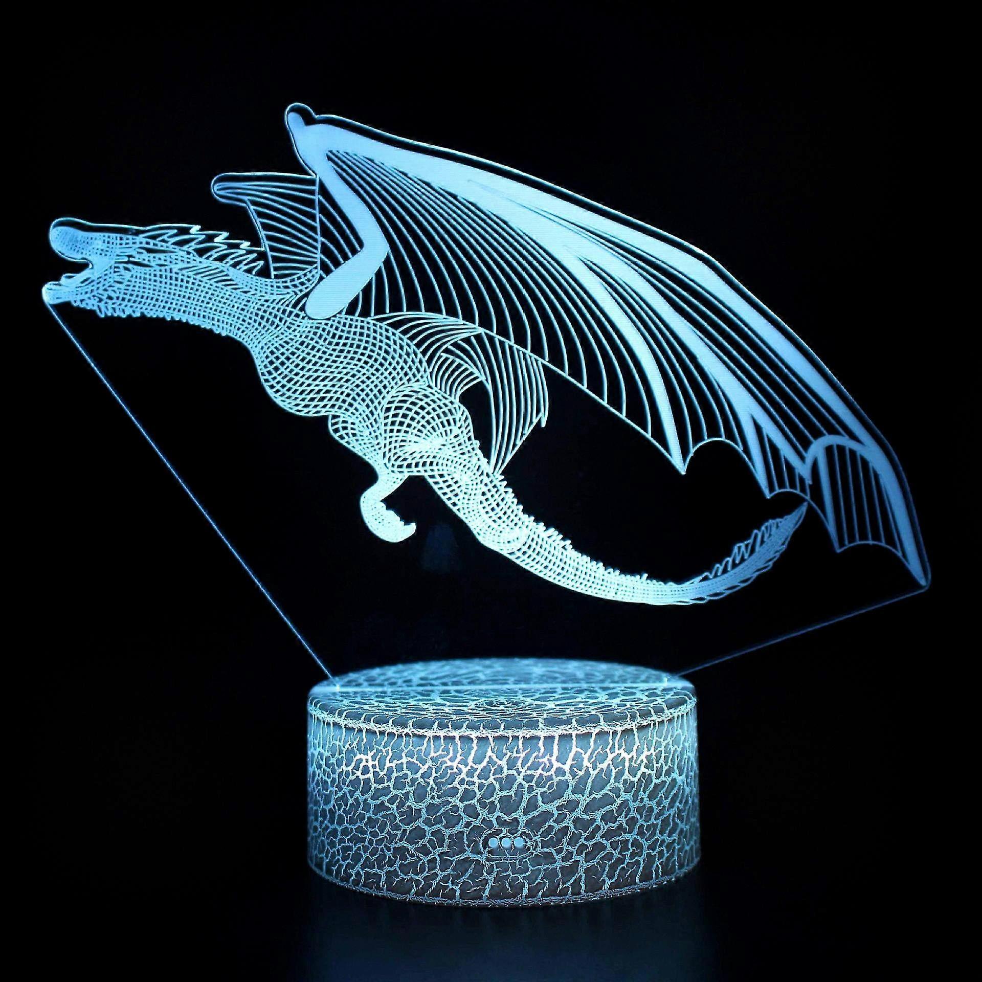 Dimmable Dragon Night Light for Children, 3D LED Lamp with Acrylic and ABS Base, 16 Colors plus 7 Changing Colors, Touch and Remote Control