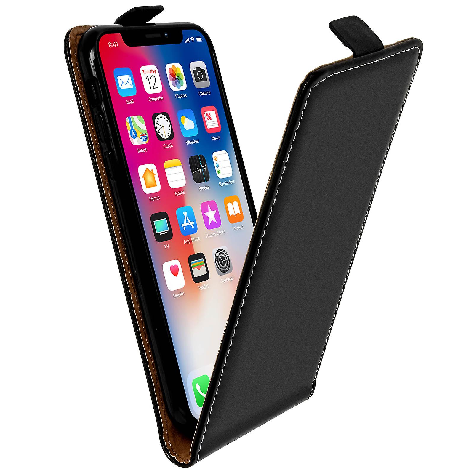 Vertical flip case, synthetic leather case for Apple iPhone X - Black