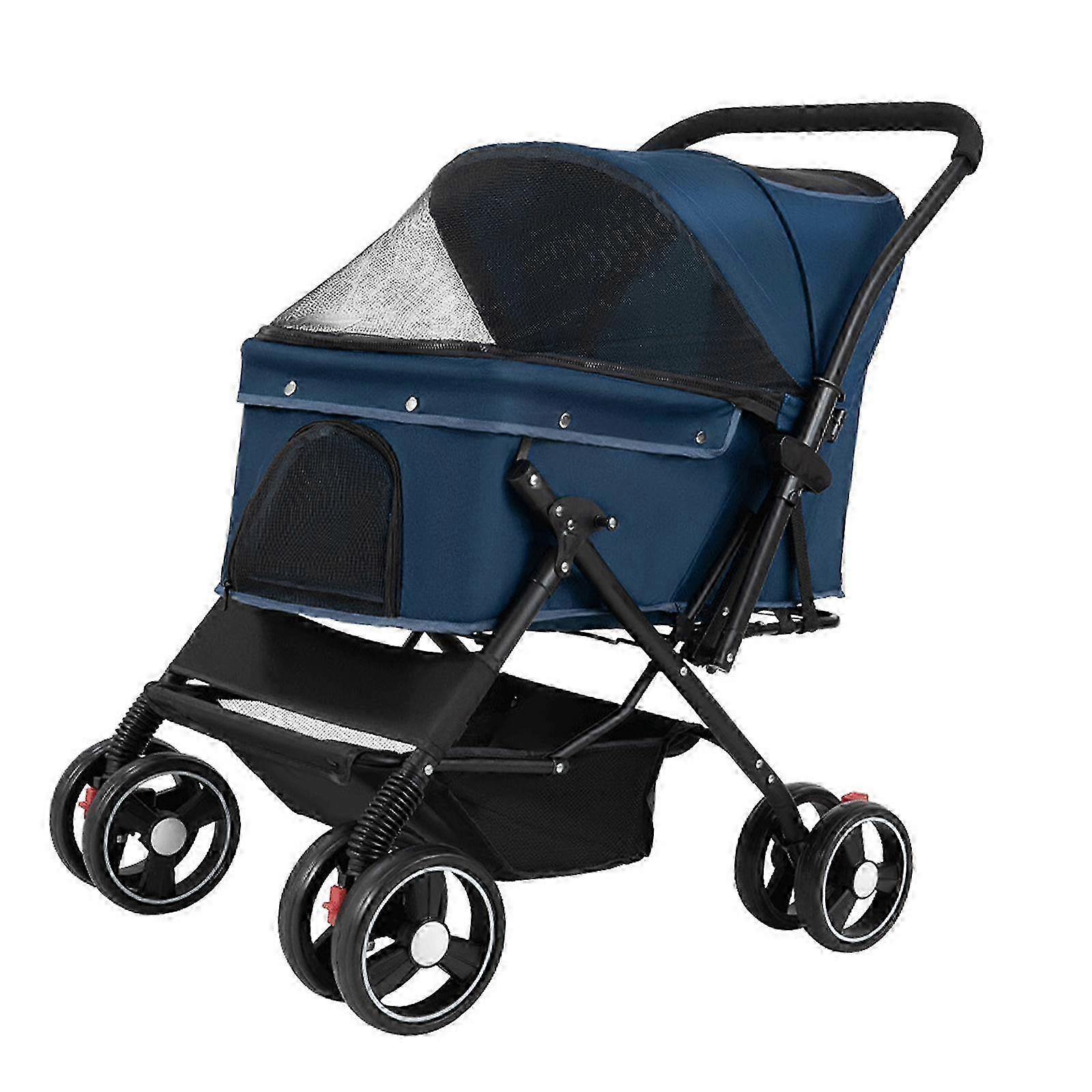 Foldable Dog Stroller with Storage Basket for Small Pets - Red Color