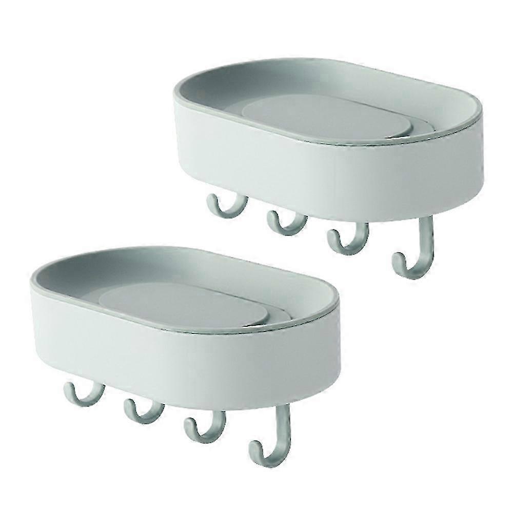 Shower Soap Dish 2-Pack, No-Drill Wall Mount Plastic Soap Holder with Hooks