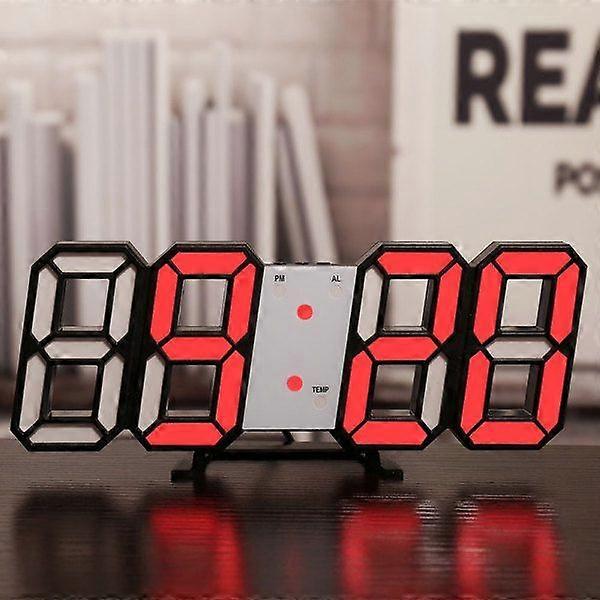 3D LED Digital Wall Clock, Night Light, Table Wall Modern Wall Clock - Red