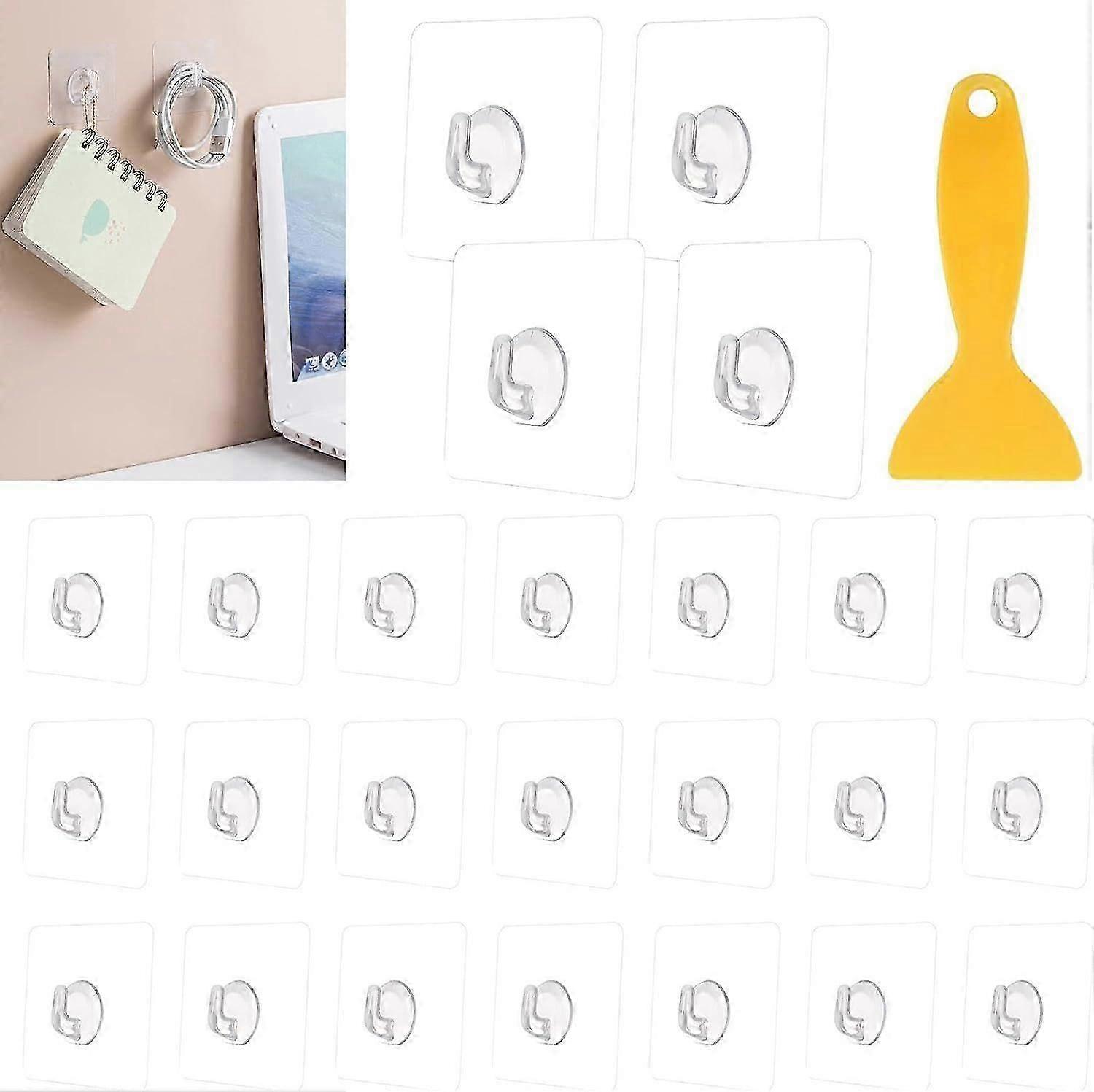 Magic Hook Adhesive Hooks, Pack of 24 Adhesive Hooks, Transparent with Scraper