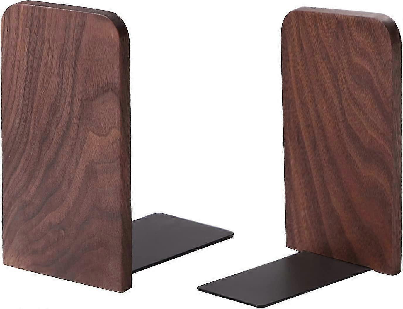 Wooden Bookends for Shelves, 1 Pair Non-Slip Metal Bookends Organizer Suitable for Home Office, Stylish Wood Color Design