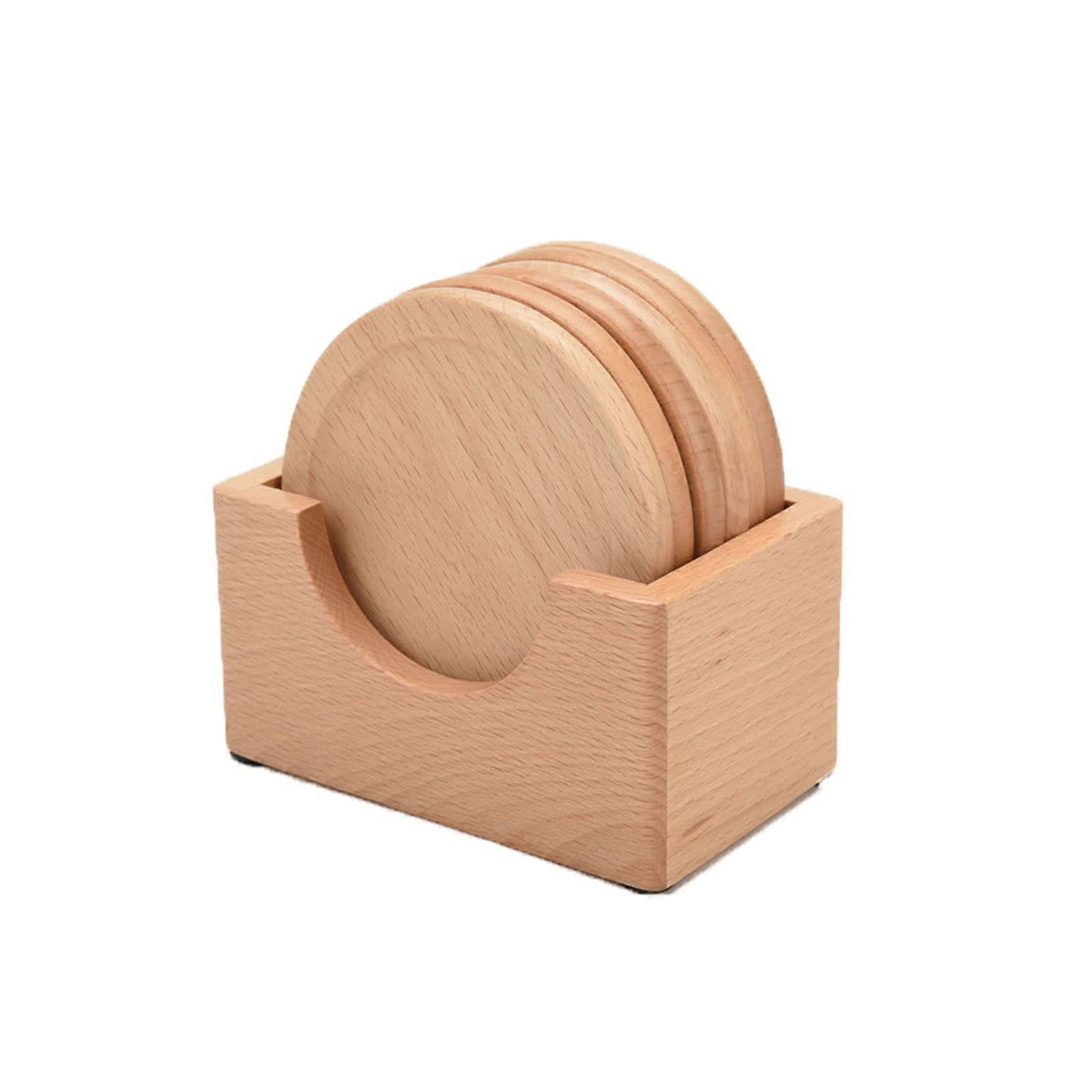 Coasters, 6pcs/set, Wooden Coasters for Drinks, Coffee Cups, Easy Clean Placemats, Round Tea Mat, Table Mat Holder for Tableware (A)