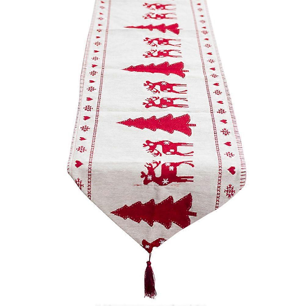 Embroidered Linen Runner Festive Tablecloth Christmas Party Holiday Season Rectangular Shape Red Color 1Pack
