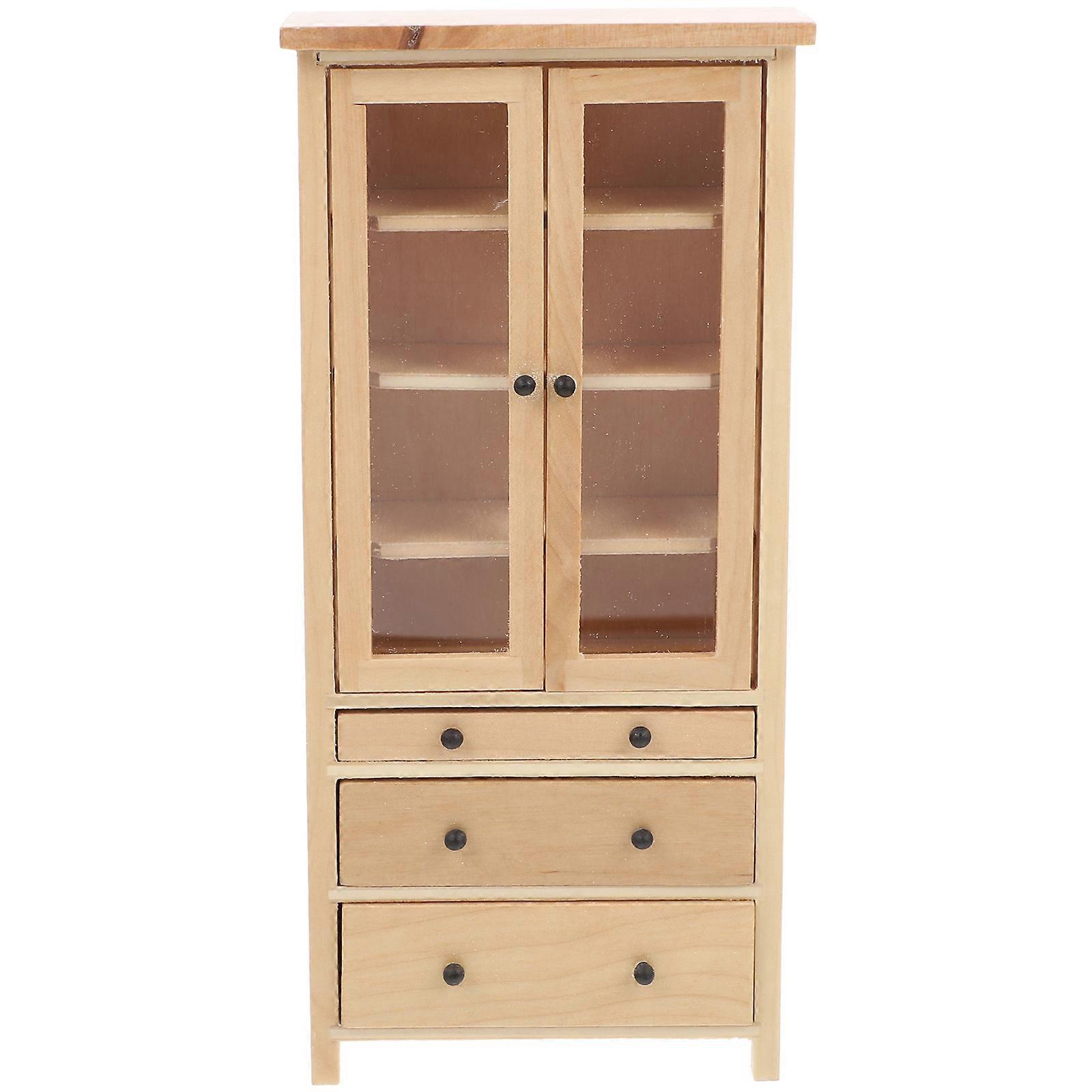 Mini House Cabinet Miniature Storage Rectangular Decorative Wood Toy for Children 1Pcs