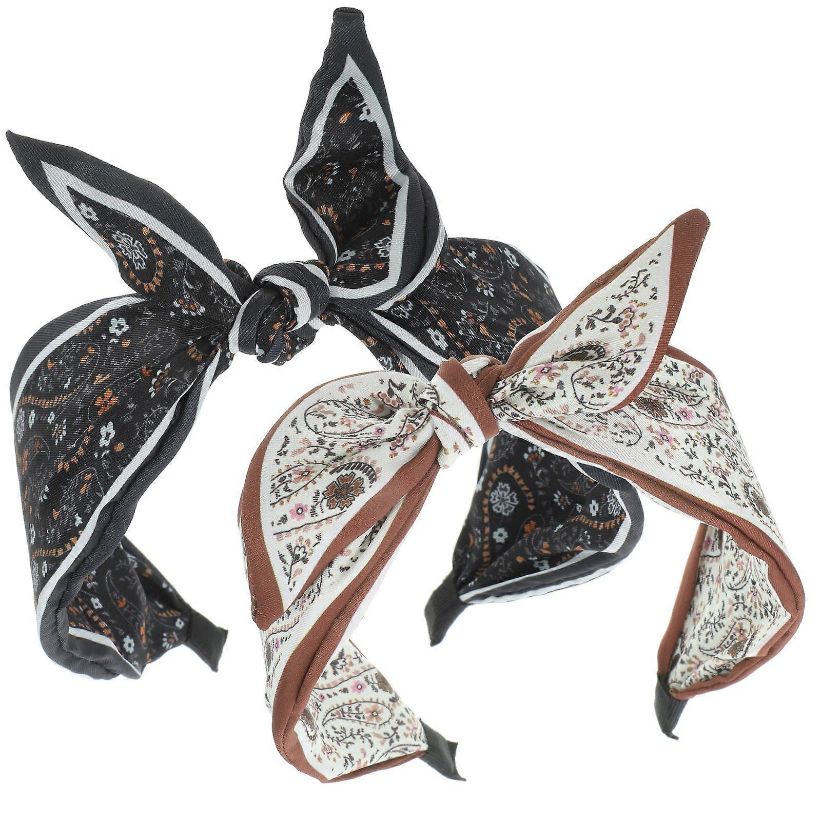 Women Wide Headband Knotted Twisted Design Party Use 16x13cm Fabric 2Pcs