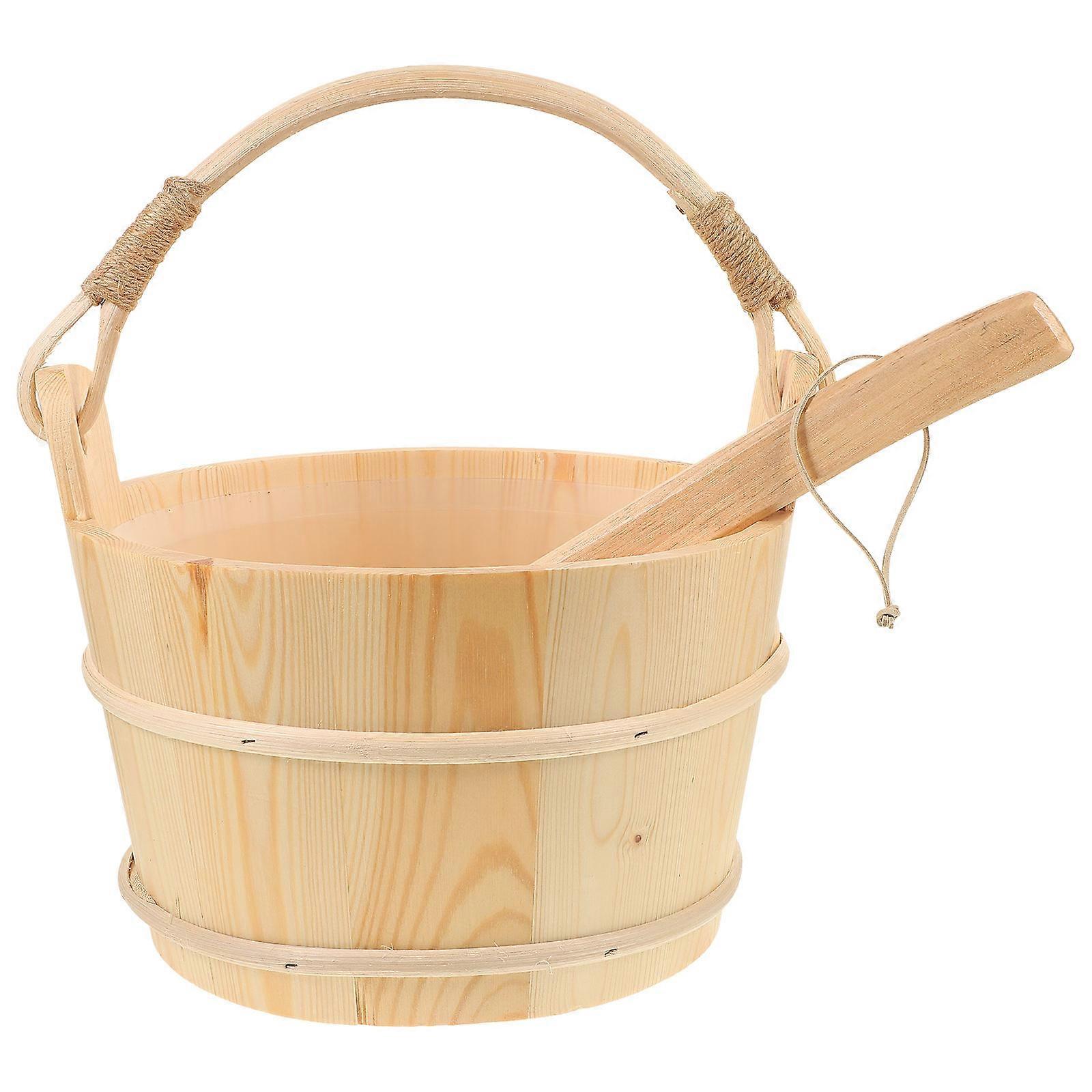 Wooden Sauna Bucket and Ladle Set for Bathing Use Large Capacity Plastic Barrel Assorted Color