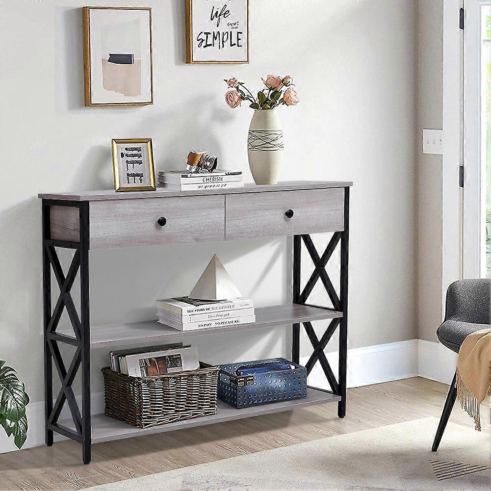 Livingandhome 100cm Wooden Console Table with 2 Drawers