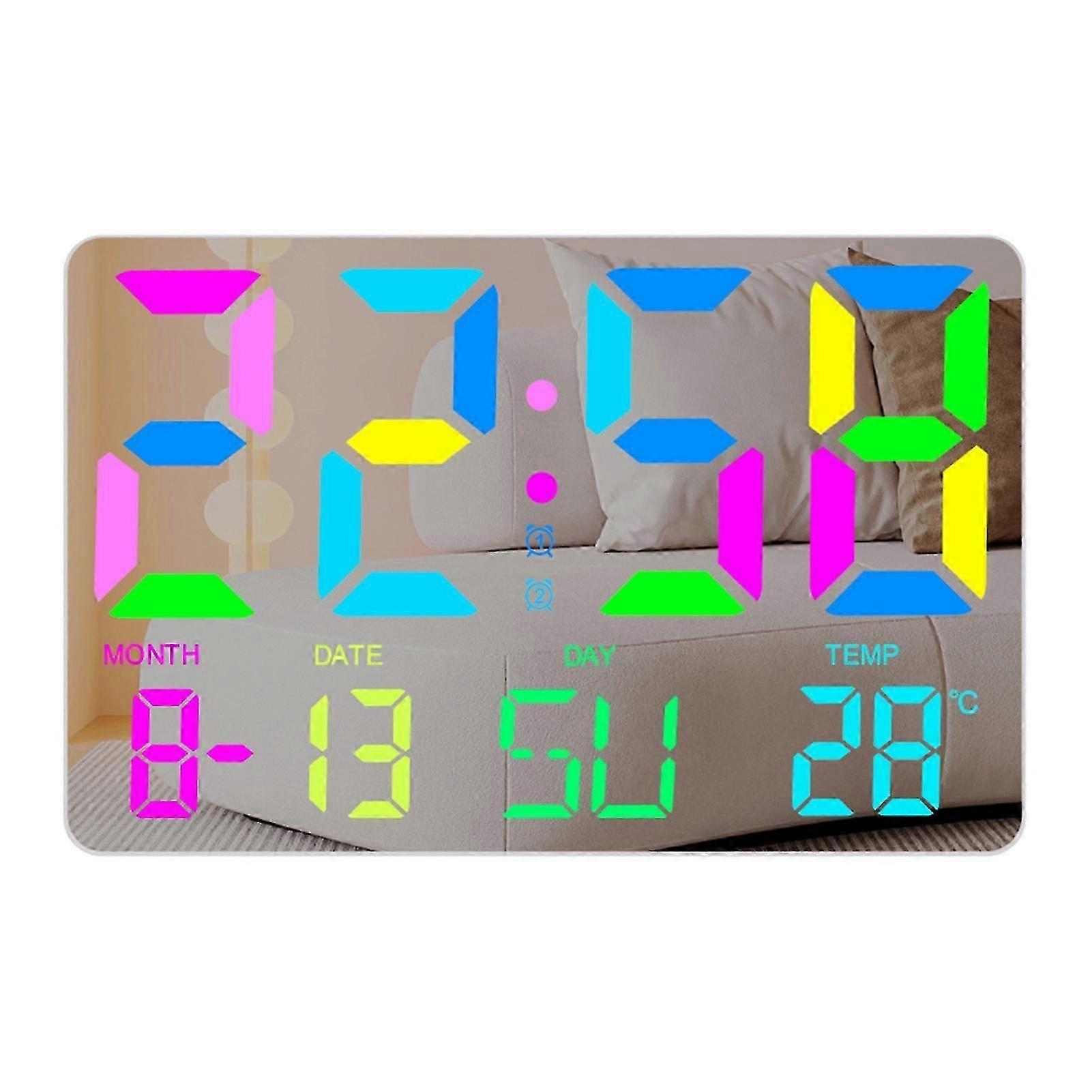 TS-5310 Digital RGB Wall Clock, Large Screen Mirror Alarm with Date/Week/Temperature, 5 Brightness Levels
