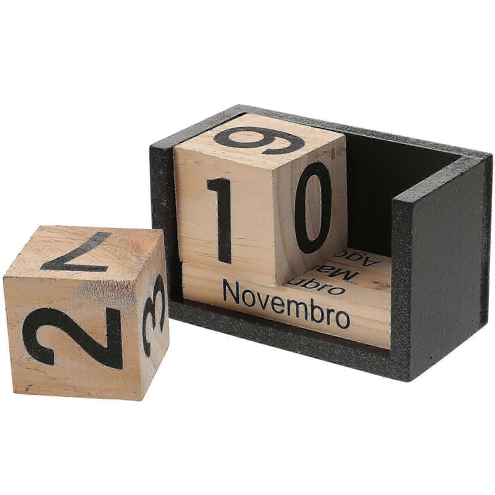 Creative Wooden Calendar Block Desktop Removable Calendar Block Wooden Perpetual Desk Calendar